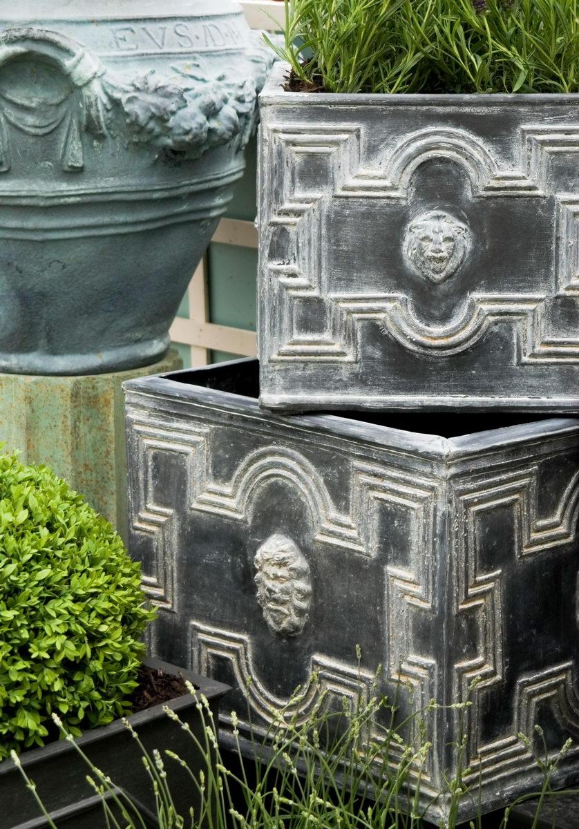 Elizabethan Fiberglass Square Faux Lead Planter Pot In/Out