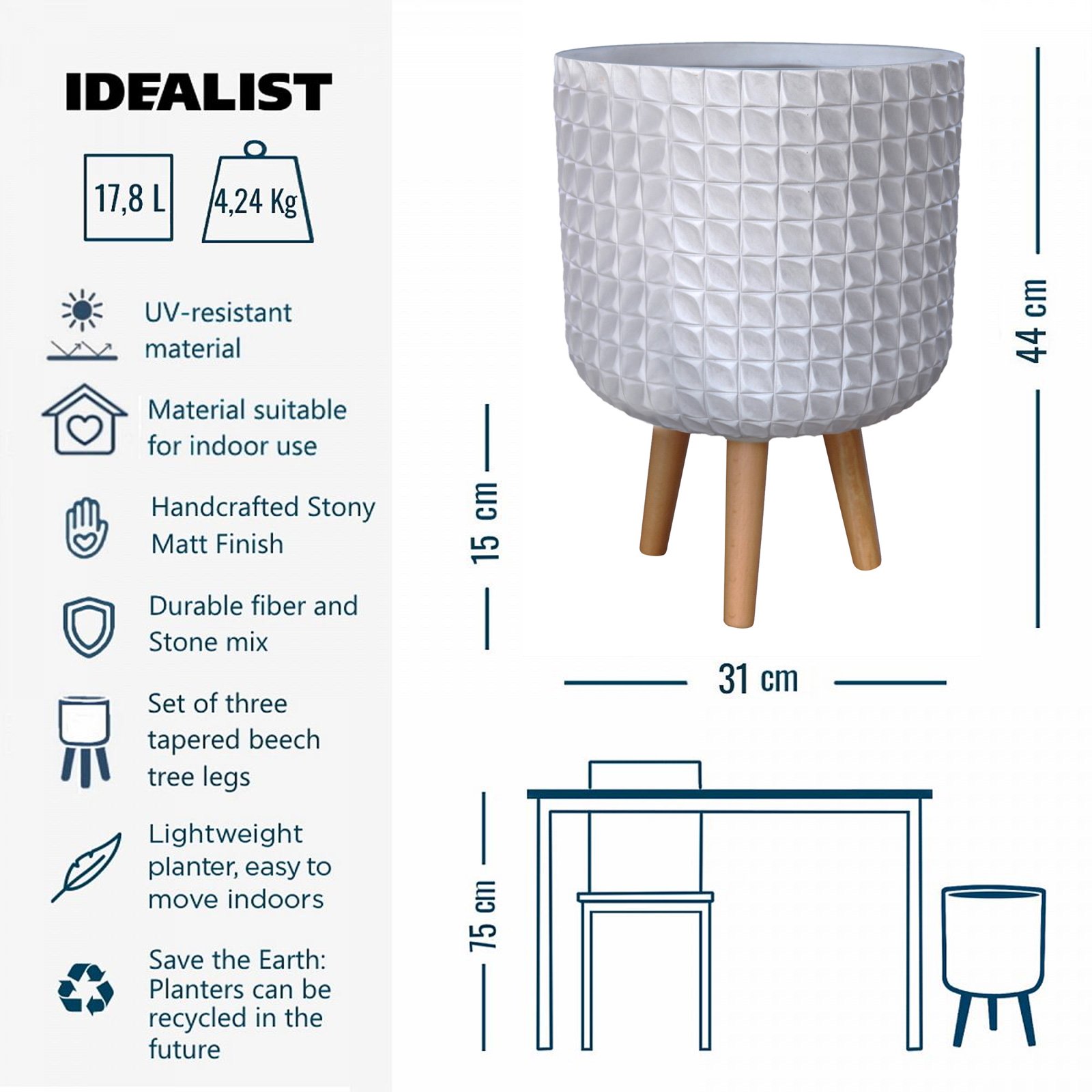 IDEALIST Lite Faceted Effect Planter on Legs