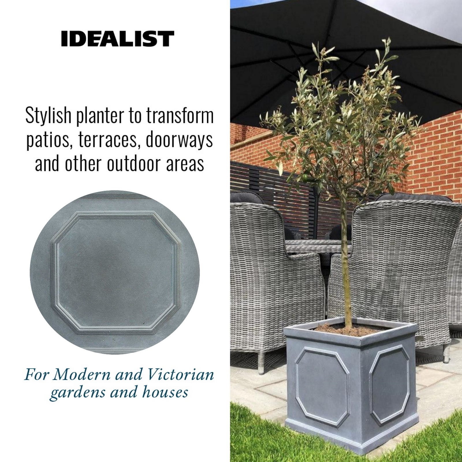IDEALIST Lite Faux Lead Chelsea Box Square Light Concrete Planter