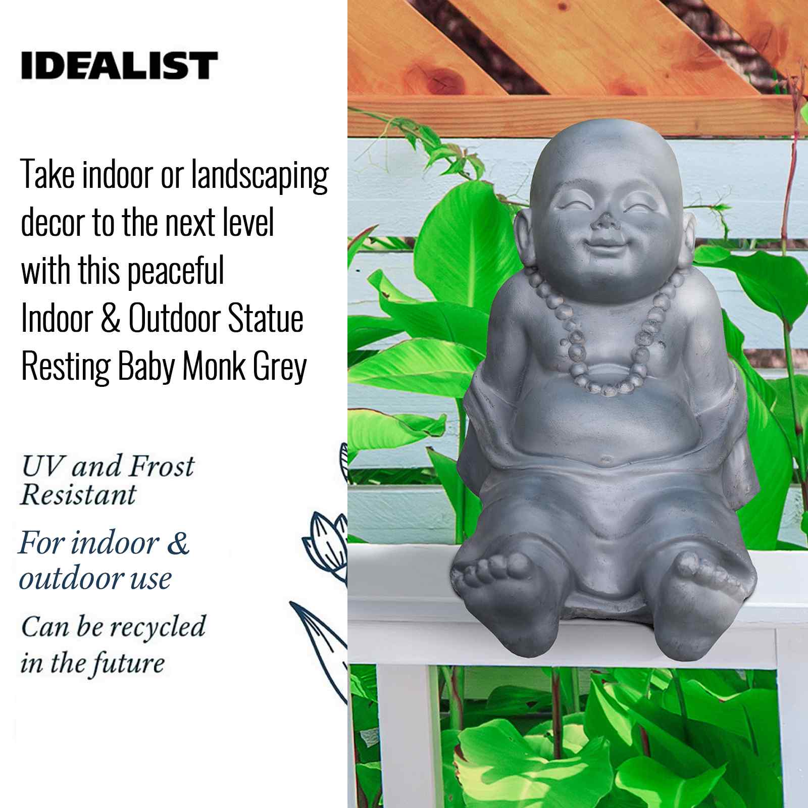 IDEALIST Lite Resting Baby Monk Grey Indoor and Outdoor Statue L31 W22.5 H26 cm