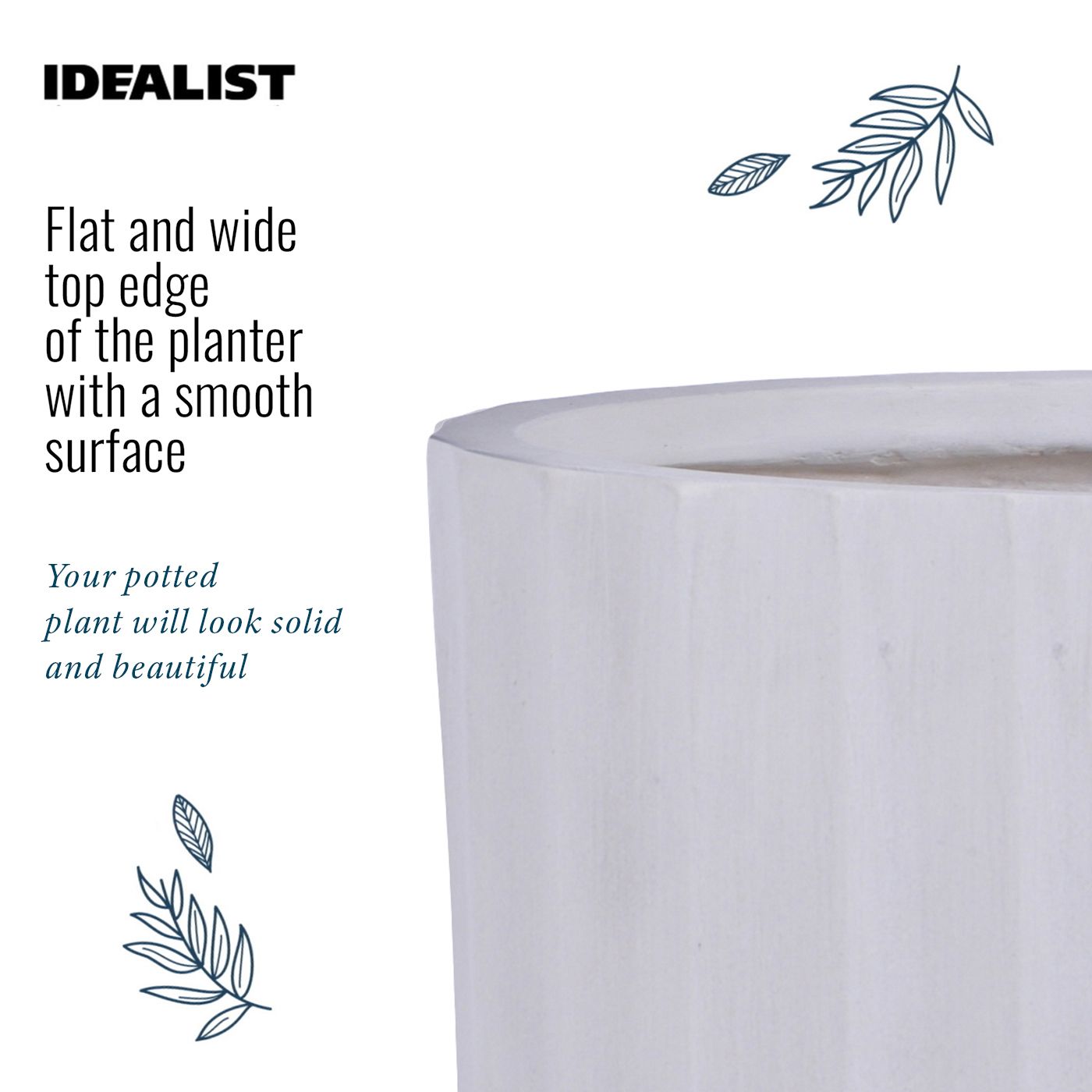 IDEALIST Lite Modern Ribbed Cylinder Planter on Legs, Round Pot Plant Stand Indoor
