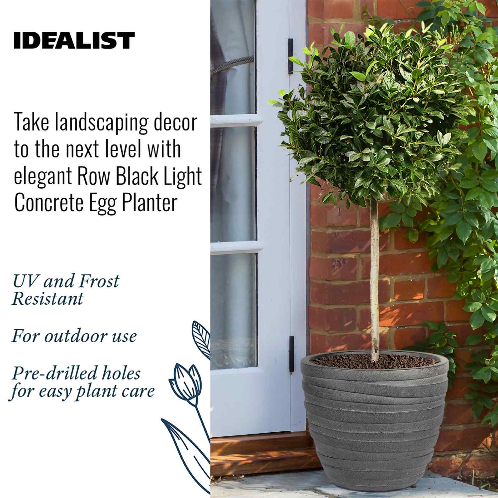 IDEALIST Lite Row Light Concrete Egg Planter