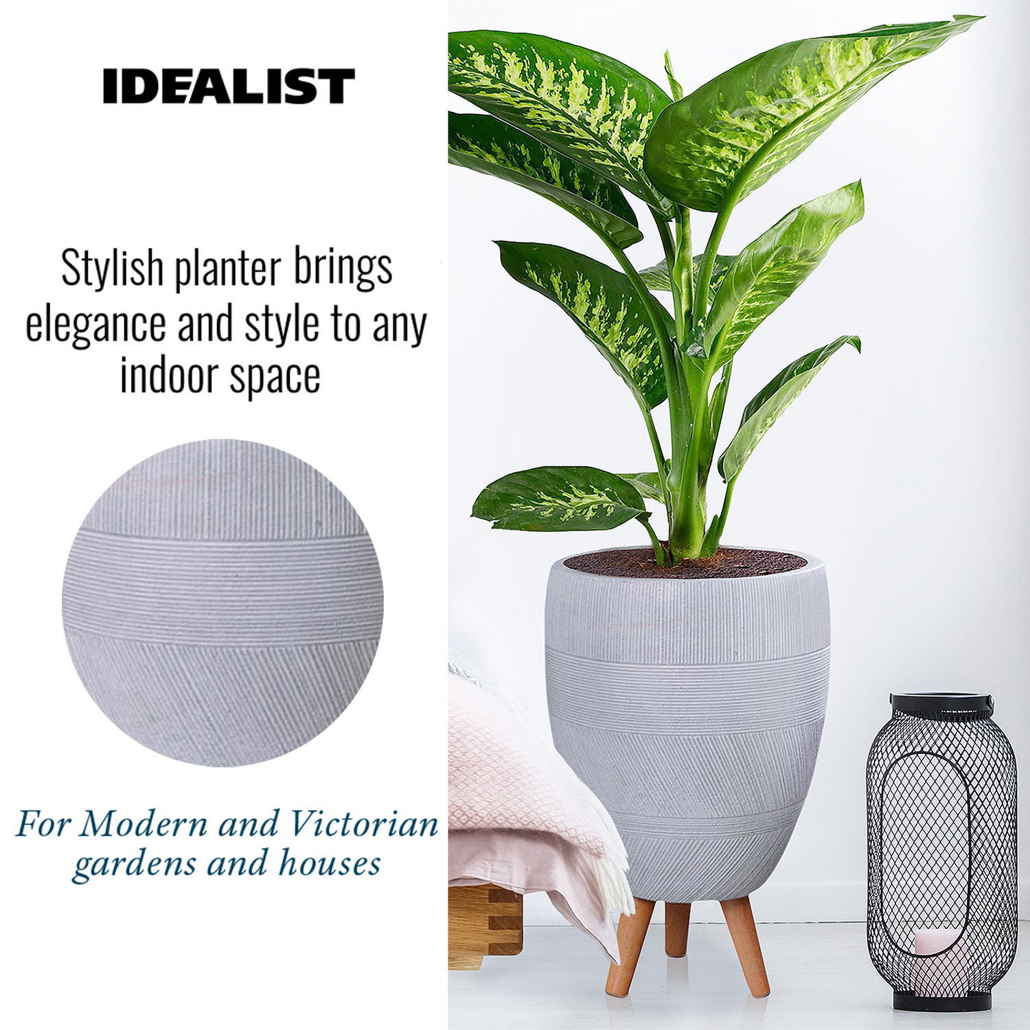 IDEALIST Lite Striped Egg Planter on Legs, Round Pot Plant Stand Indoor