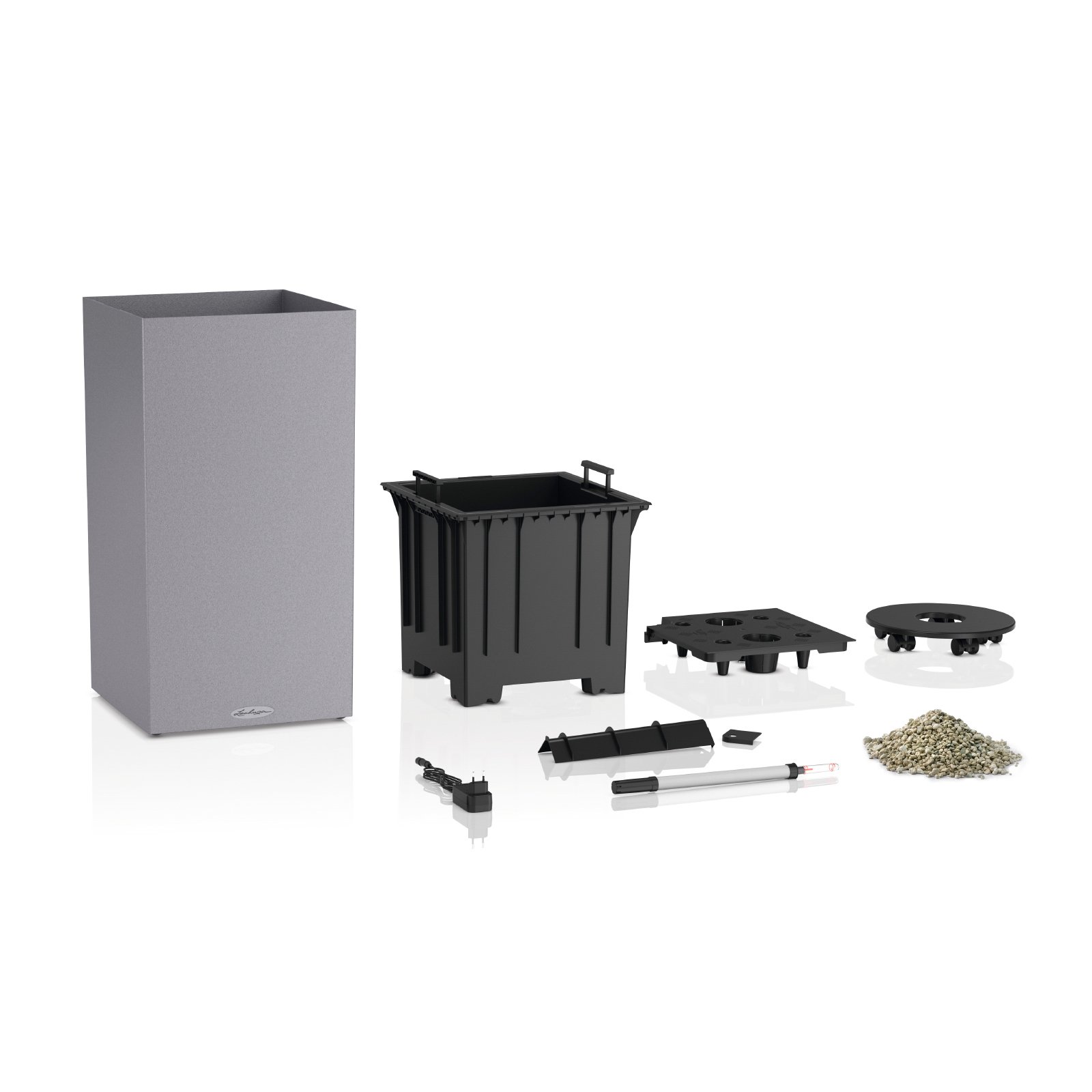 LECHUZA CANTO Stone High LED Square Tall Poly Resin Self-watering Planter