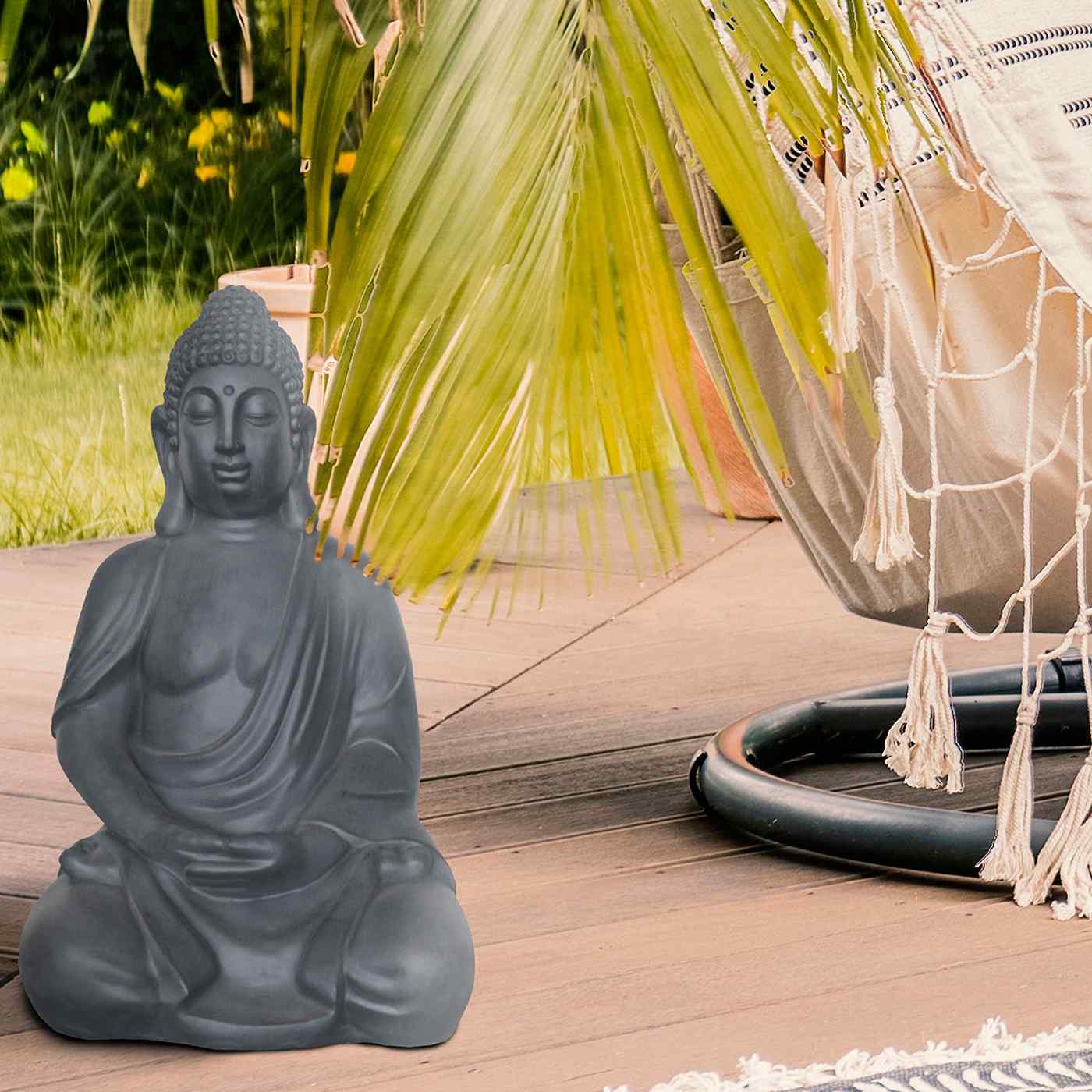 IDEALIST Lite Sitting in Meditation Buddha Grey Indoor and Outdoor Statue L35.5 W26.5 H50.5 cm