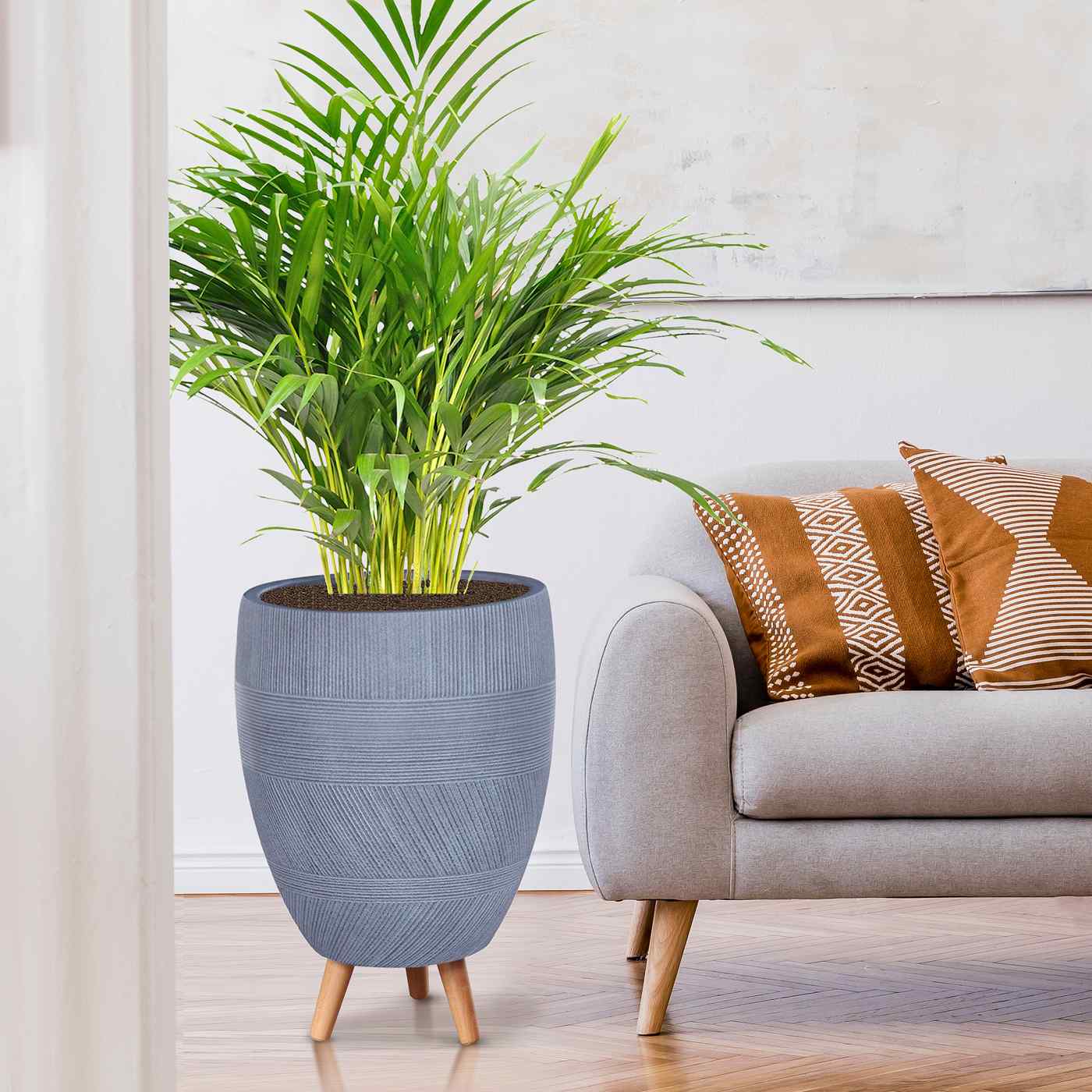 IDEALIST Lite Striped Egg Planter on Legs, Round Pot Plant Stand Indoor