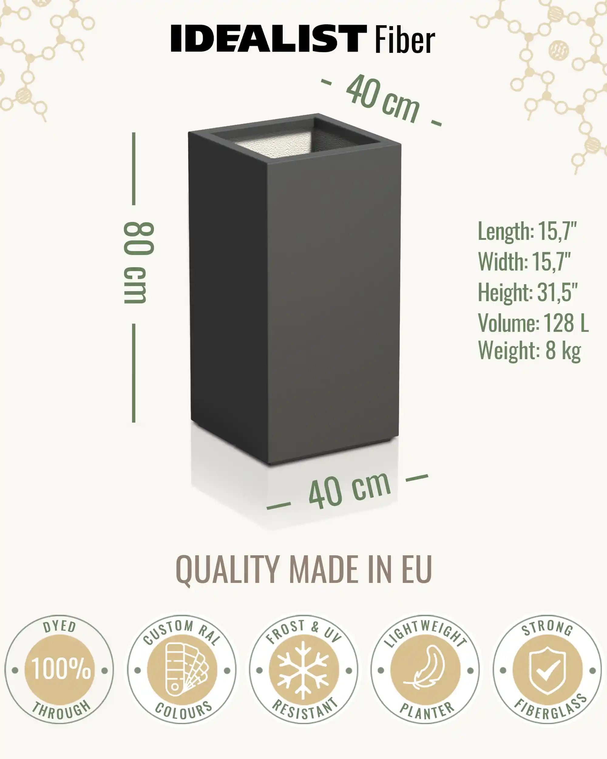 PURE High Cube Outdoor Fiberglass Planter
