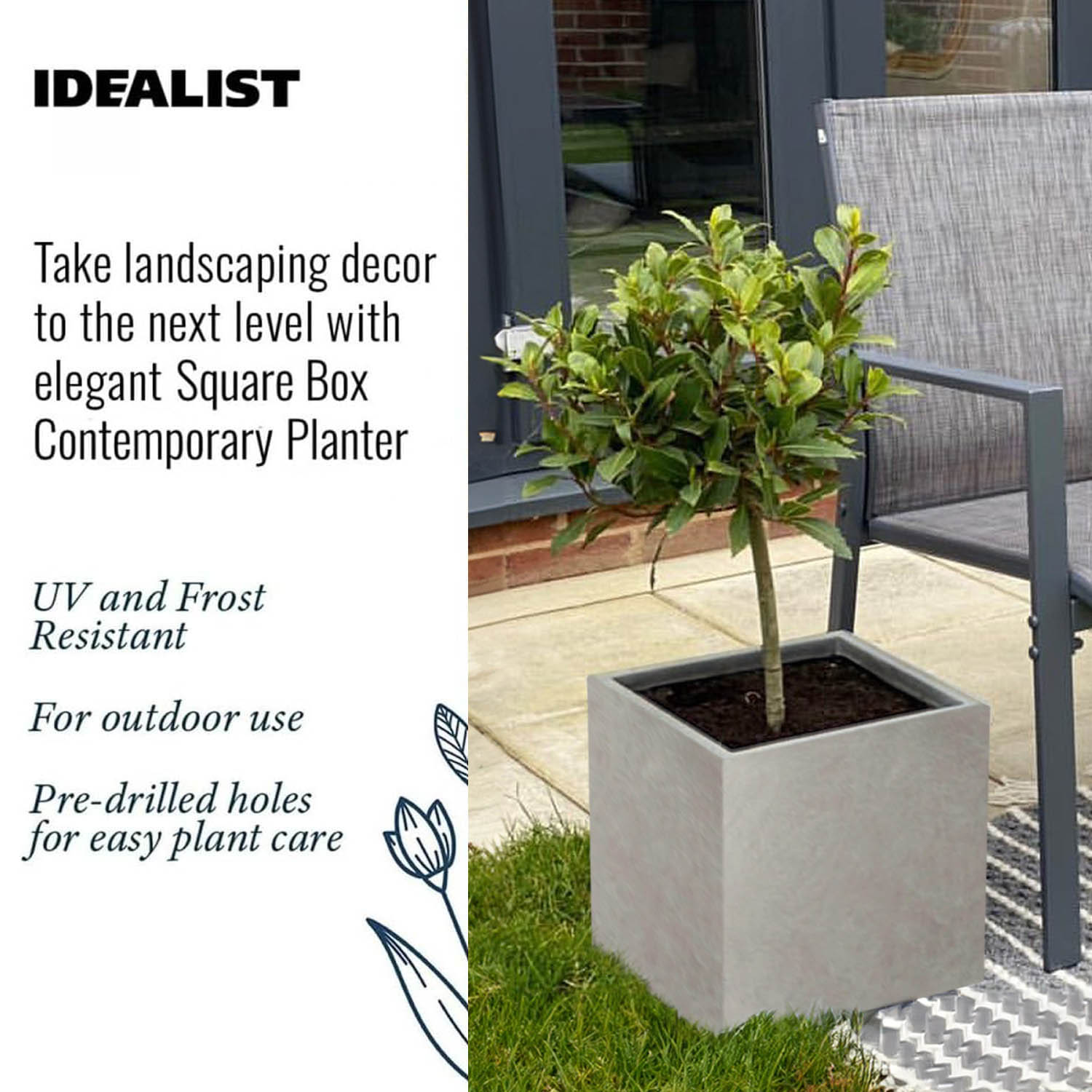 IDEALIST Lite Square Box Contemporary Light Concrete Planter