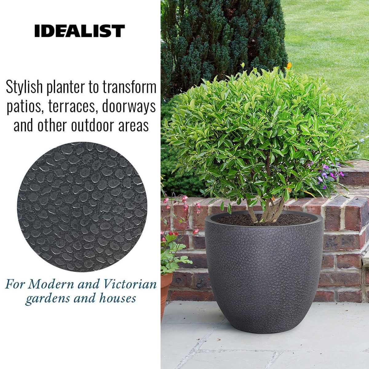 IDEALIST Lite Hammered Stone Light Concrete Egg Outdoor Planter