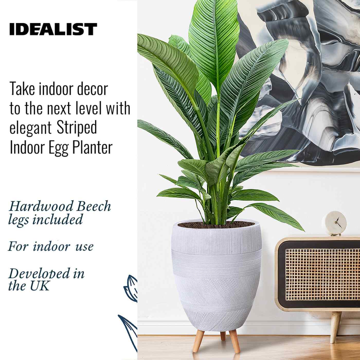 IDEALIST Lite Striped Egg Planter on Legs, Round Pot Plant Stand Indoor