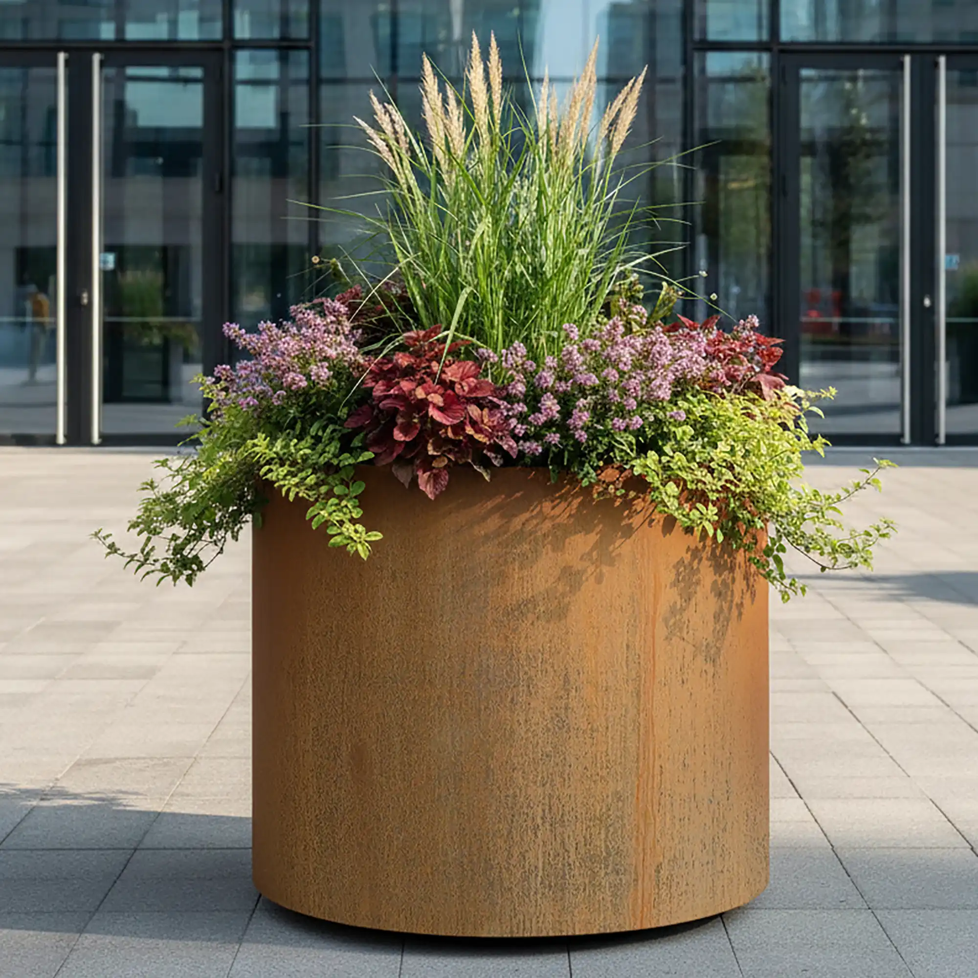 Atlas Round Tall Corten Steel Outdoor Planter