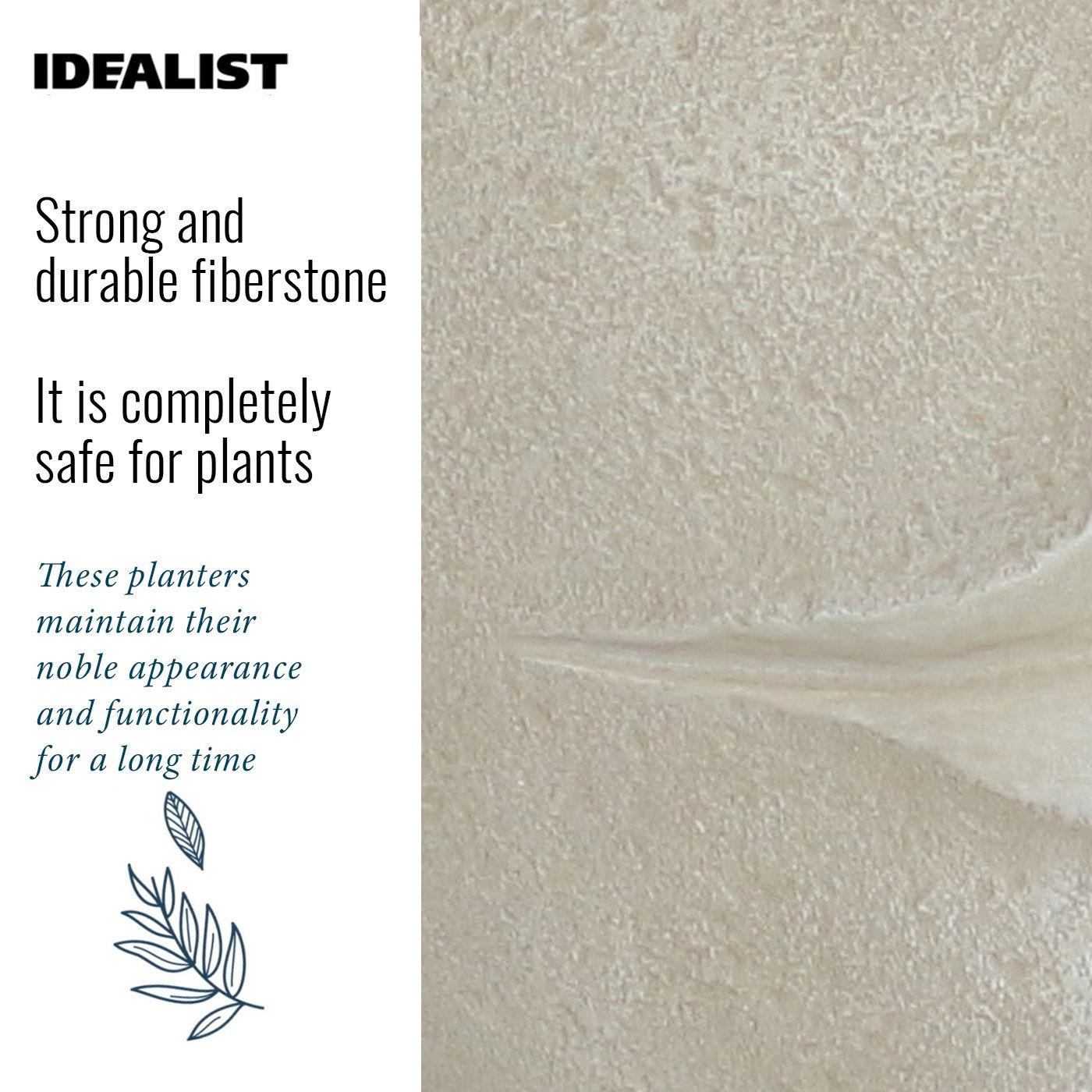 IDEALIST Lite Textured Concrete Effect Oval Face Outdoor Plant Pot with Lips