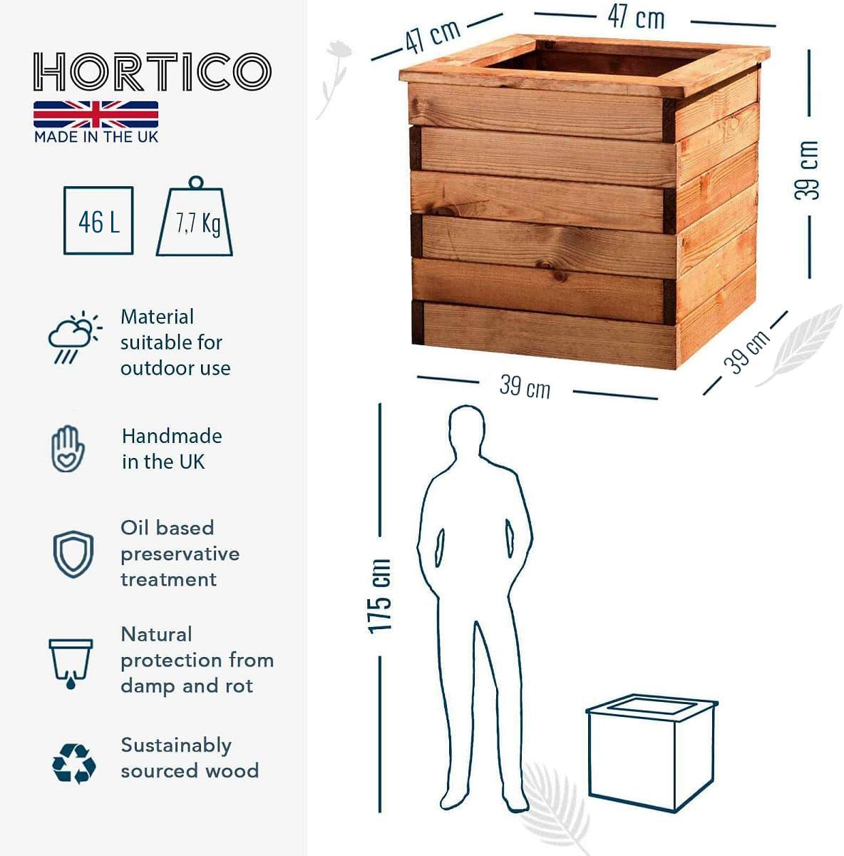 Rustic Scandinavian Redwood Square Outdoor Planter Made in UK by HORTICO