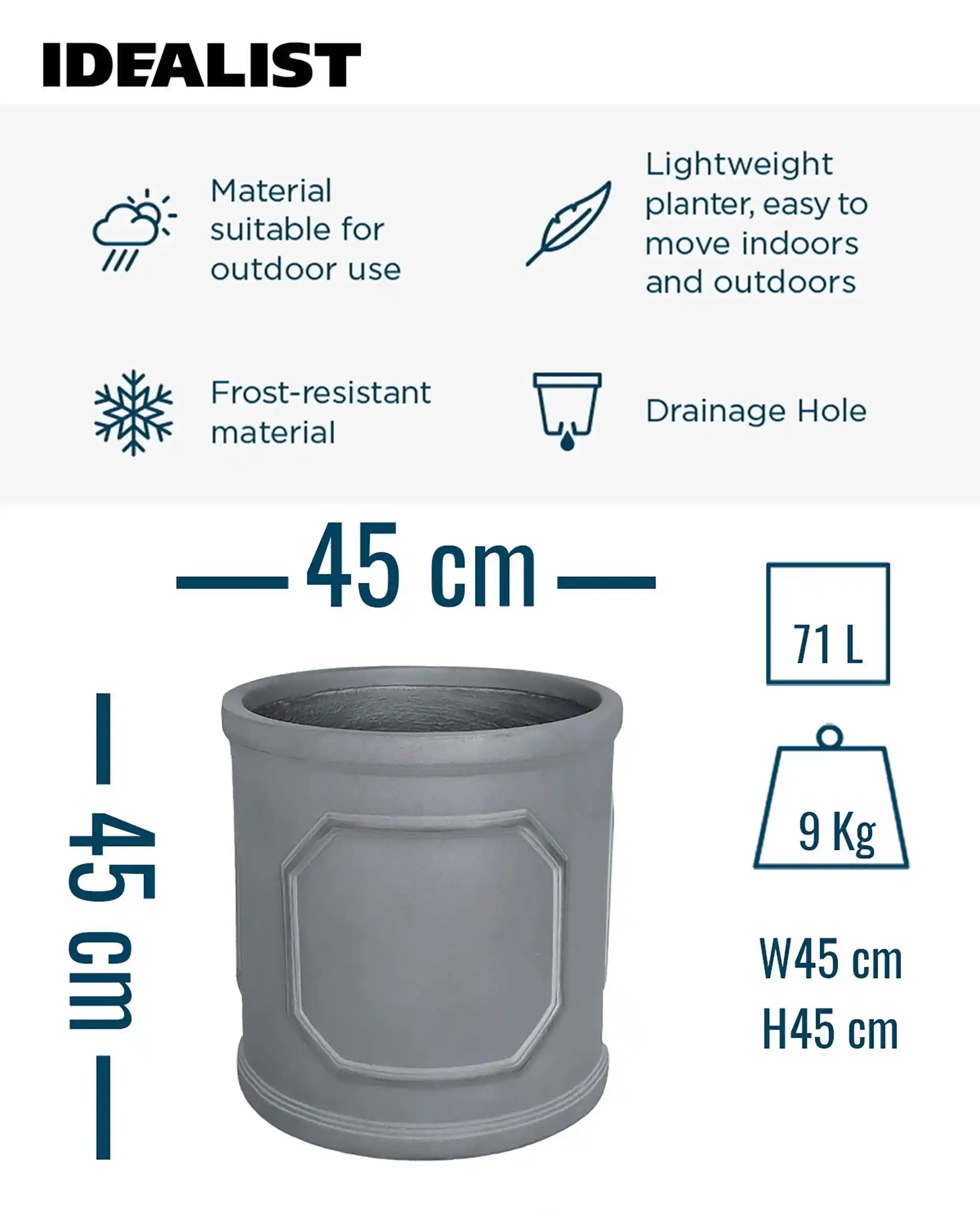 IDEALIST Chelsea Light Concrete Cylinder Garden Planter