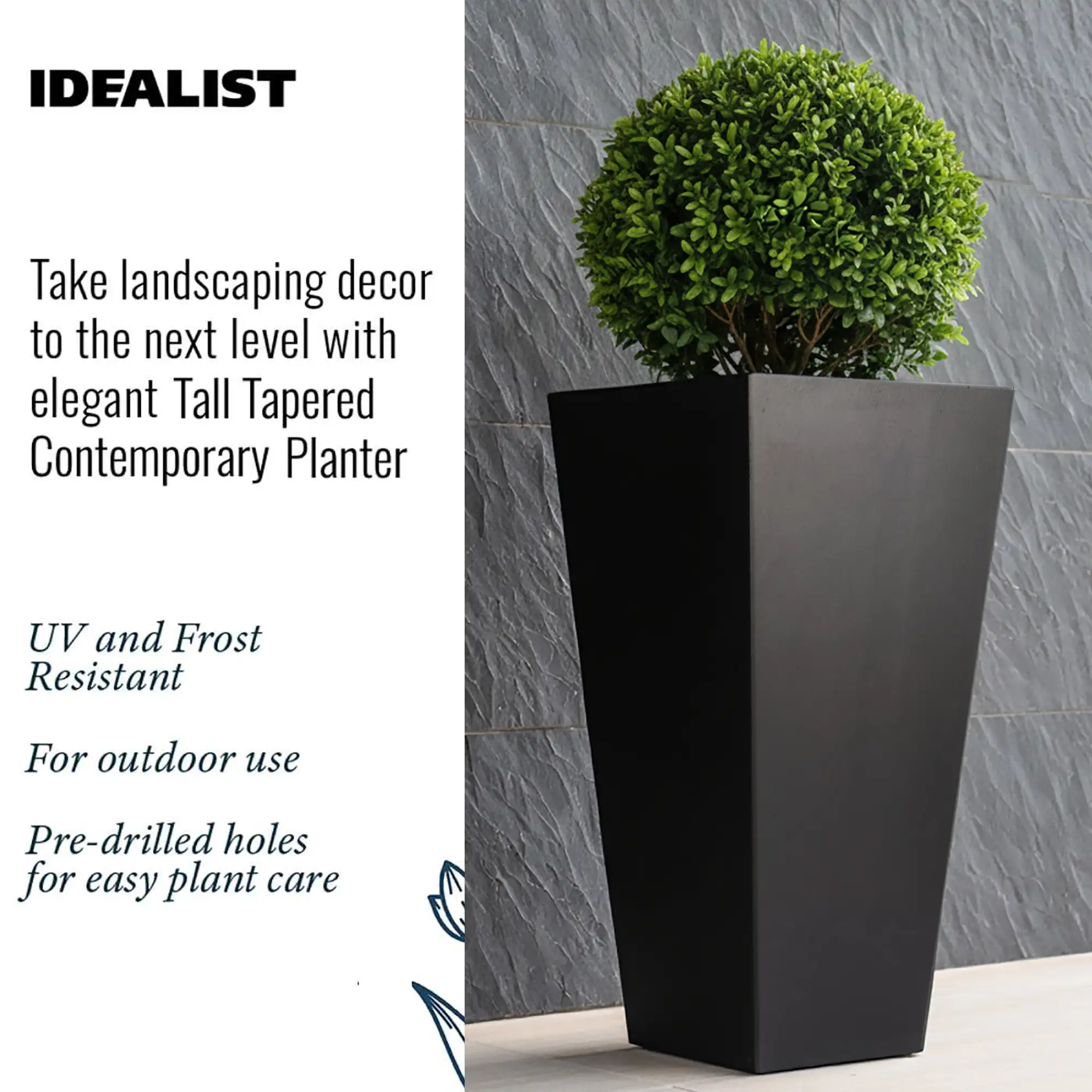 Set of IDEALIST Lite Light Concrete Garden Tall Planters, Outdoor Plant Pots with Tapered Shape
