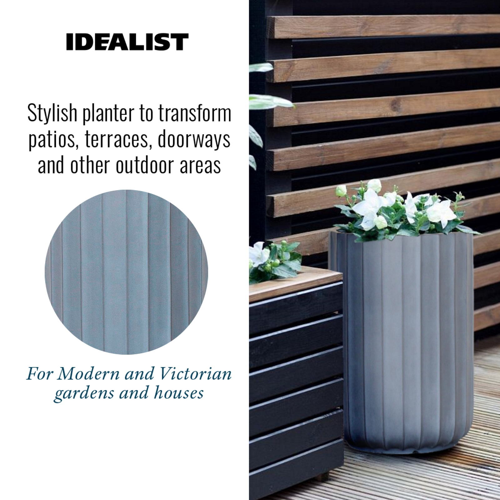 IDEALIST Lite Modern Ribbed Cylinder Round Outdoor Planter