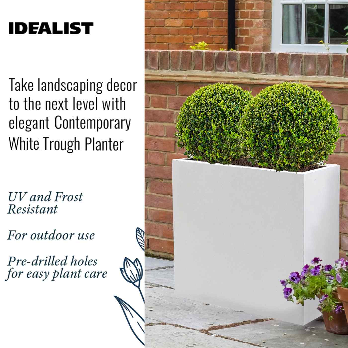 IDEALIST Lite Contemporary Light Concrete Trough Planter