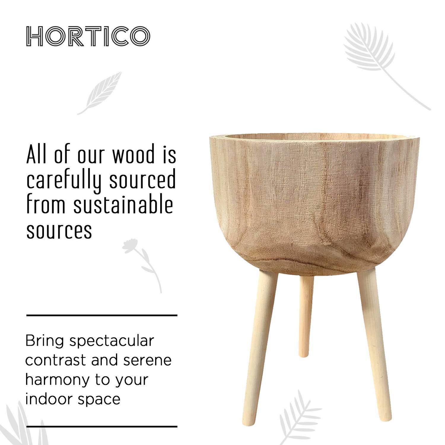 HORTICO GAIA Wooden House Planter with Legs, Tall Indoor Plant Pot Stand with Waterproof Liner