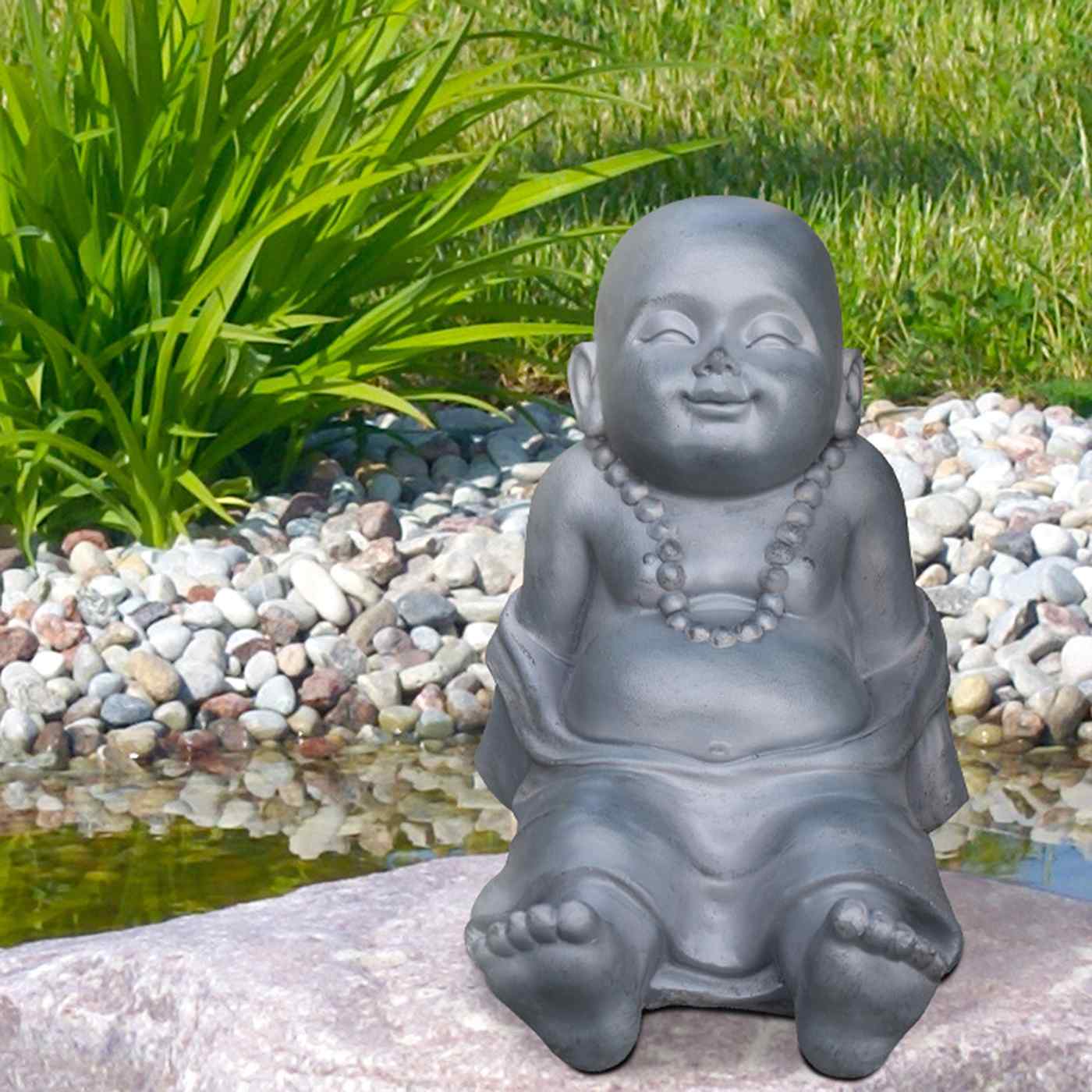 IDEALIST Lite Resting Baby Monk Grey Indoor and Outdoor Statue L31 W22.5 H26 cm