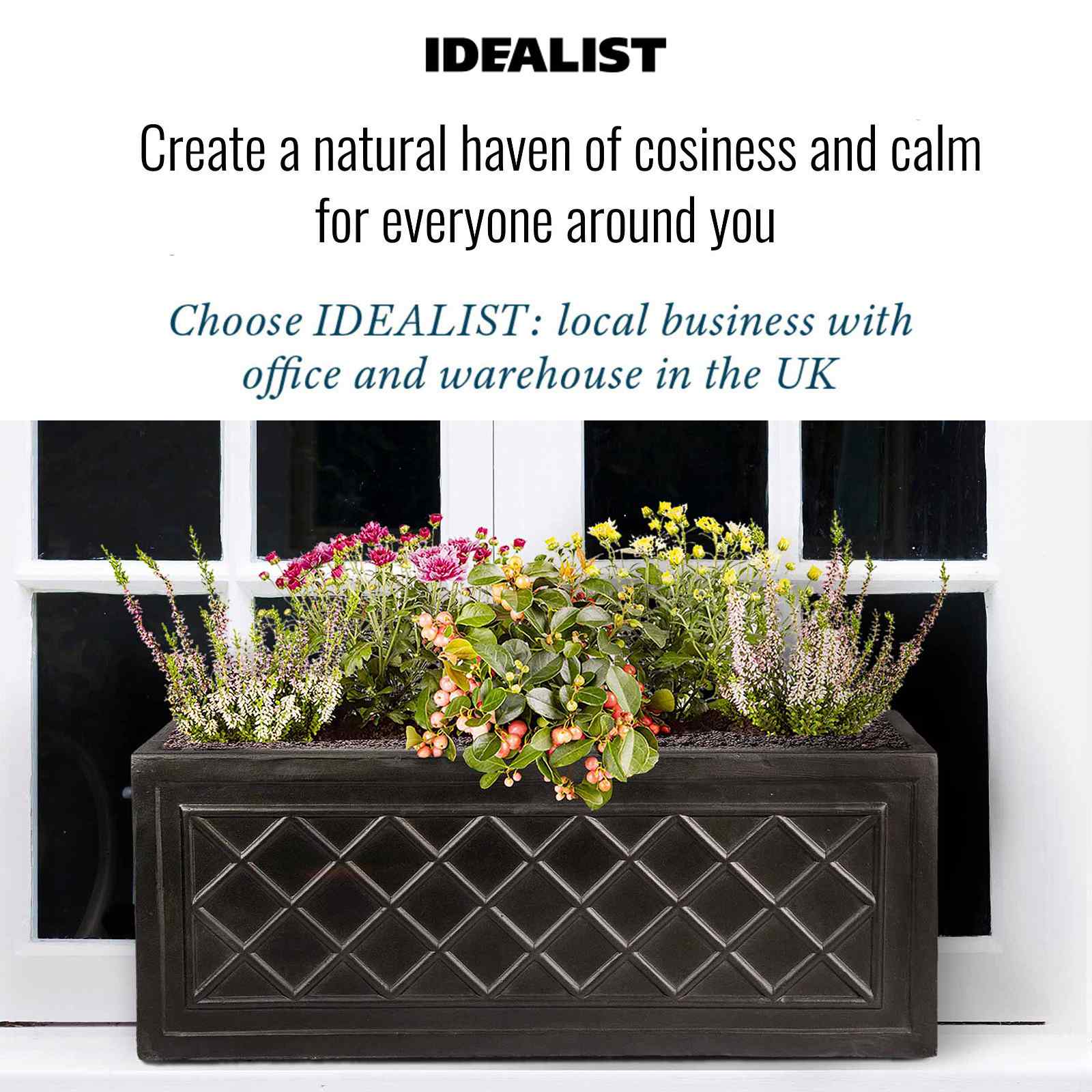 IDEALIST Lite Window Box Faux Lead Lattice Grey Light Stone Planter