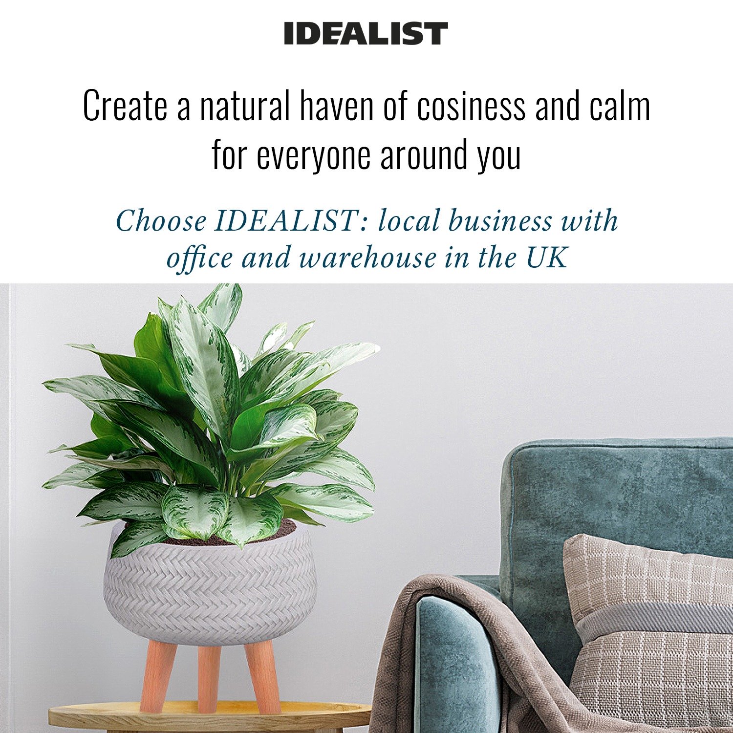 IDEALIST Lite Plaited Style Bowl Planter on Legs, Round Pot Plant Stand Indoor
