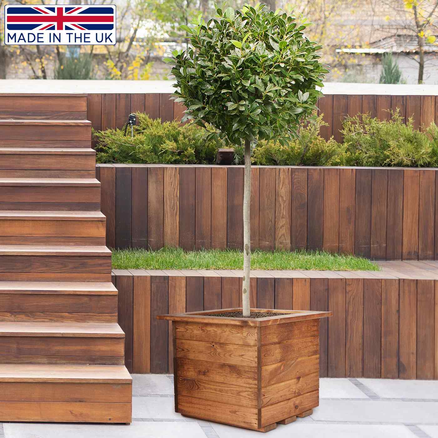 Rustic Scandinavian Redwood Square Outdoor Planter Made in UK by HORTICO
