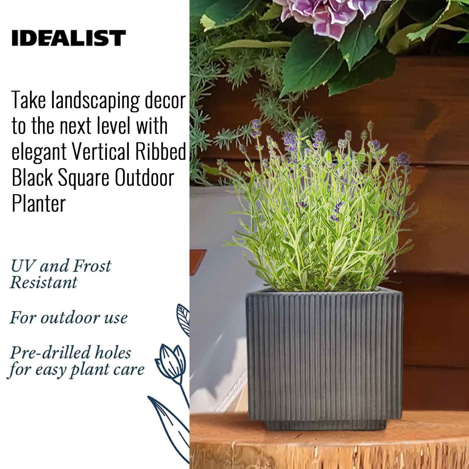 IDEALIST Lite Vertical Ribbed Square Effect Outdoor Planter