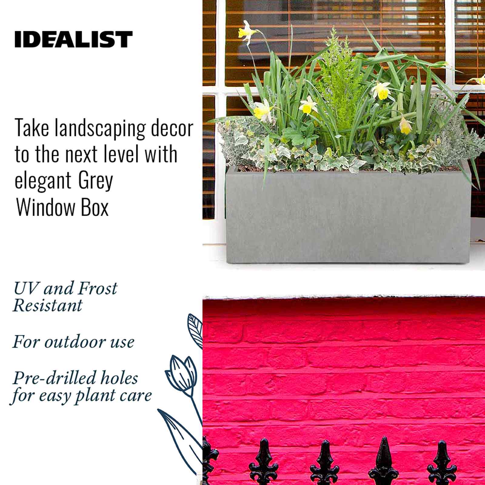 IDEALIST Lite Window Box Light Concrete Planter