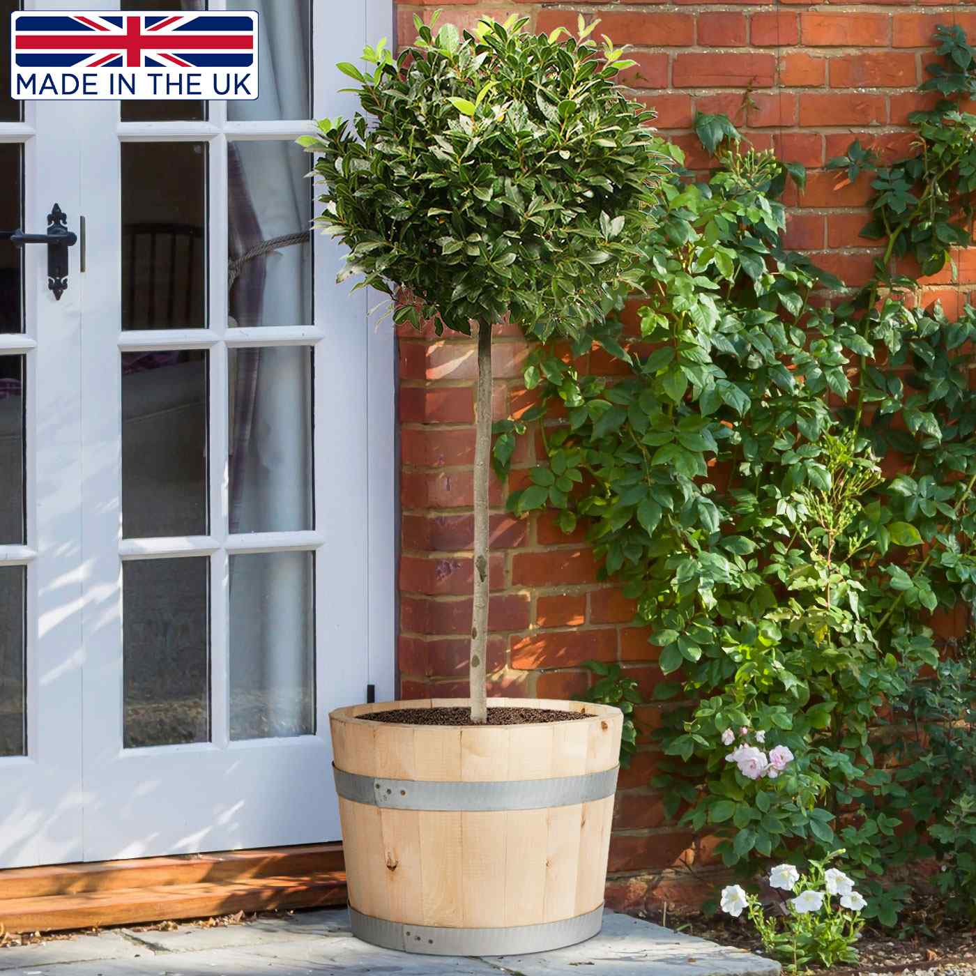 Rustic European Birch Hardwood Round Tub Half Barrel Outdoor Planter Made in UK by HORTICO