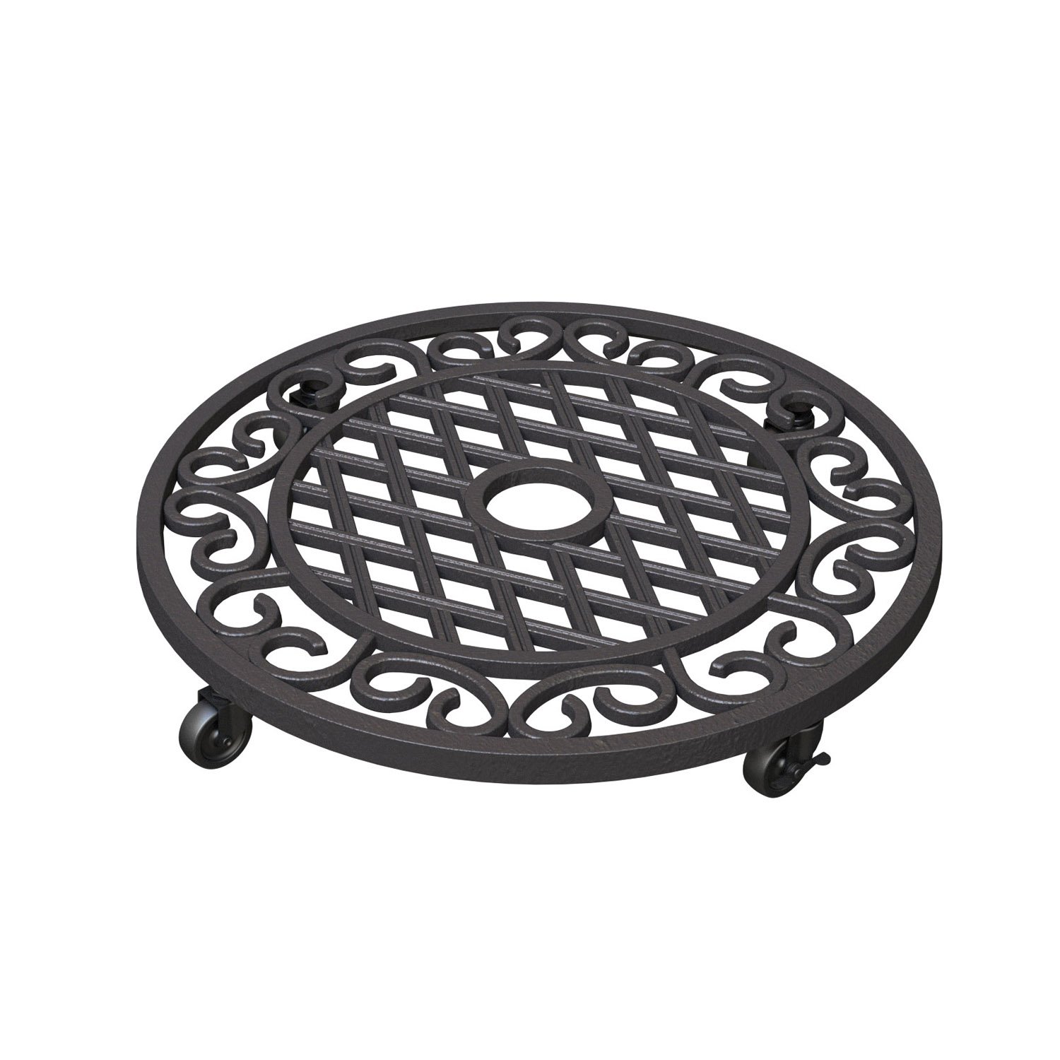 Heavy Weight Cast Iron Lattice & Scroll Plant Caddy on Wheels