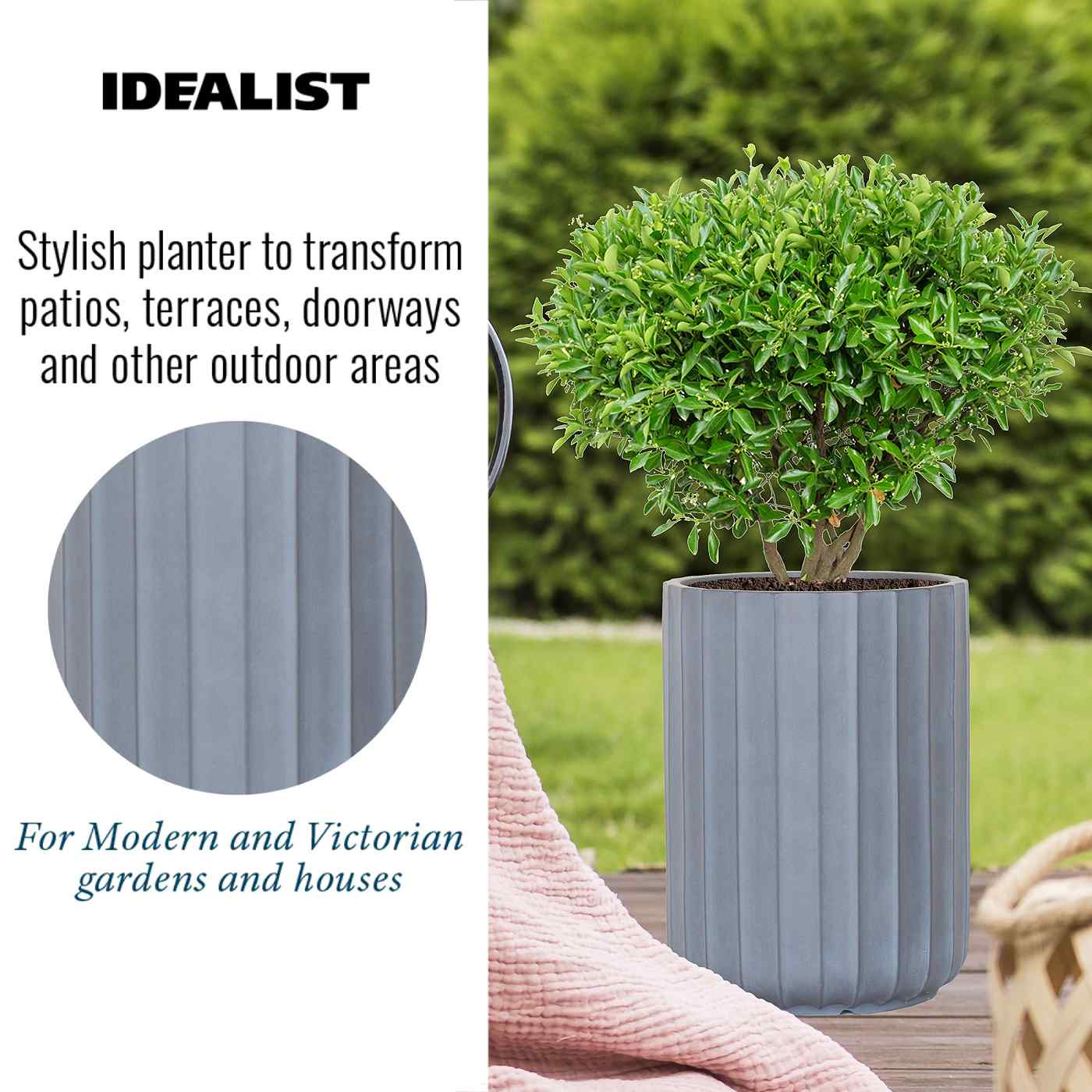 IDEALIST Lite Modern Ribbed Cylinder Round Outdoor Planter