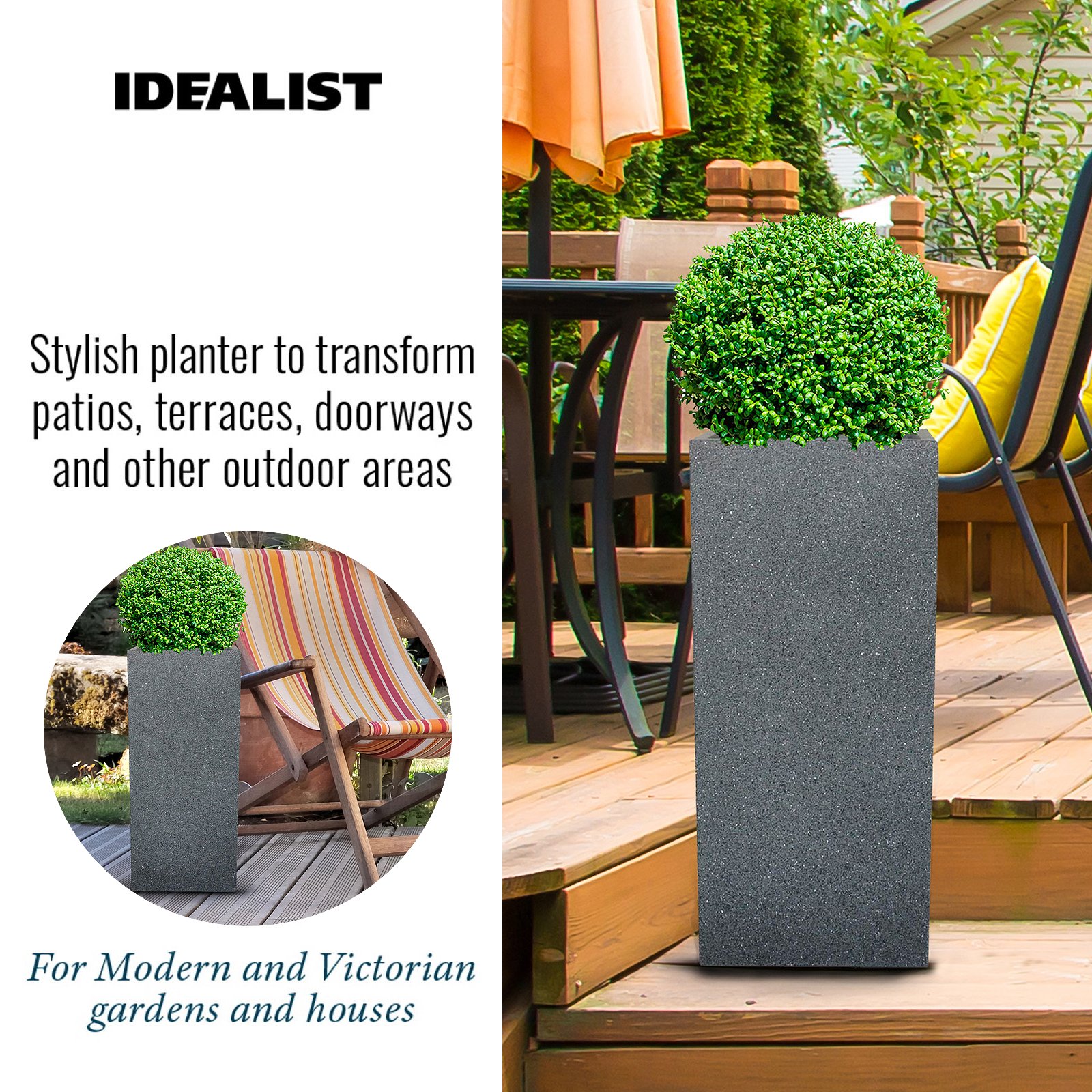 IDEALIST Lite Textured Concrete Effect Tall Square Outdoor Planter