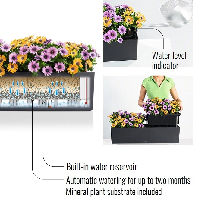 LECHUZA BALCONERA Color Trough Poly Resin Self-watering Planter Set