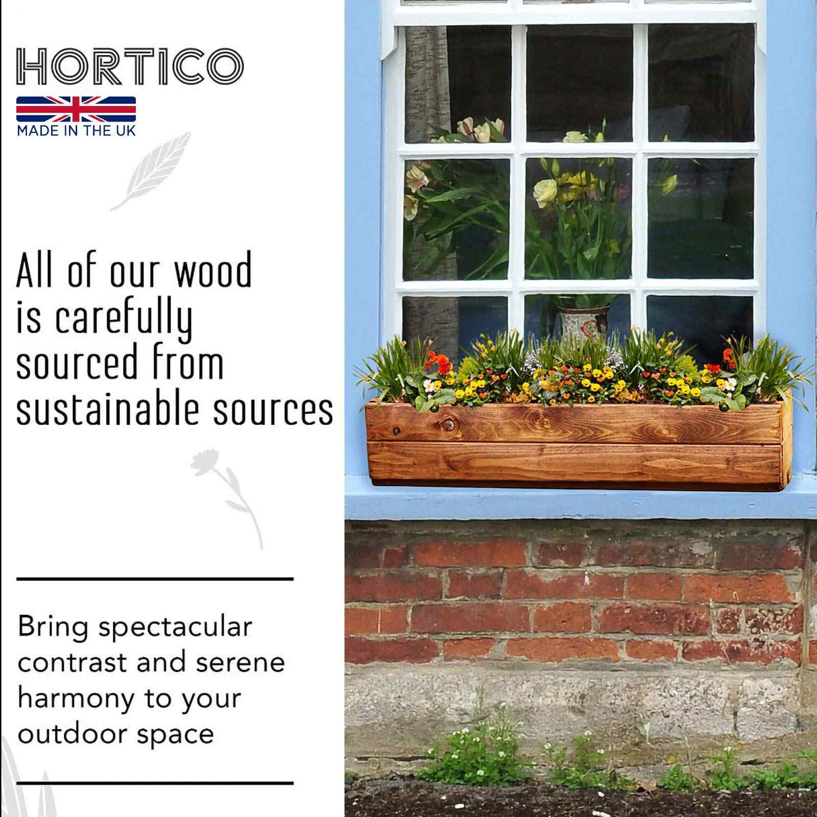 Rustic Scandinavian Redwood Window Box Outdoor Planter Made in UK by HORTICO