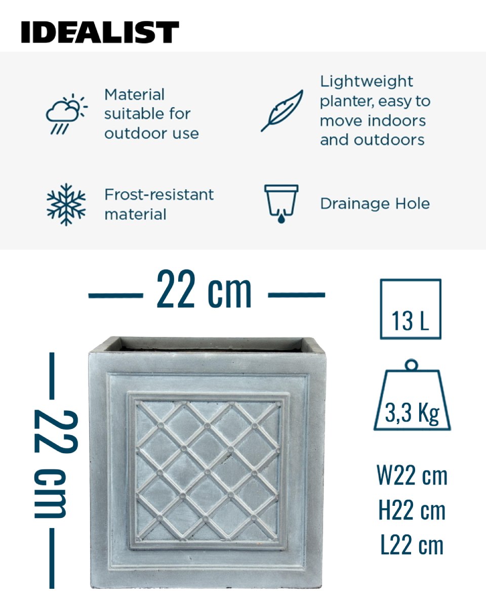 IDEALIST Lite Faux Lead Lattice Planter Light Concrete Square Box