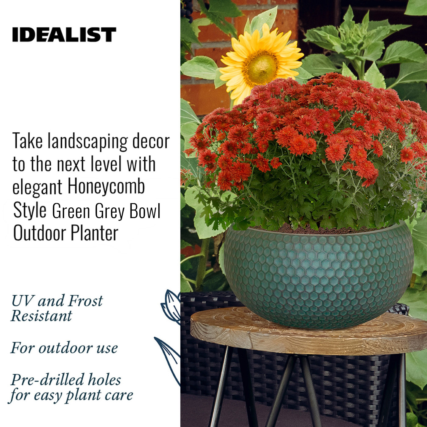 IDEALIST Lite Honeycomb Style Bowl Outdoor Planter IDEALIST Lite Honeycomb Style Bowl Outdoor Planter