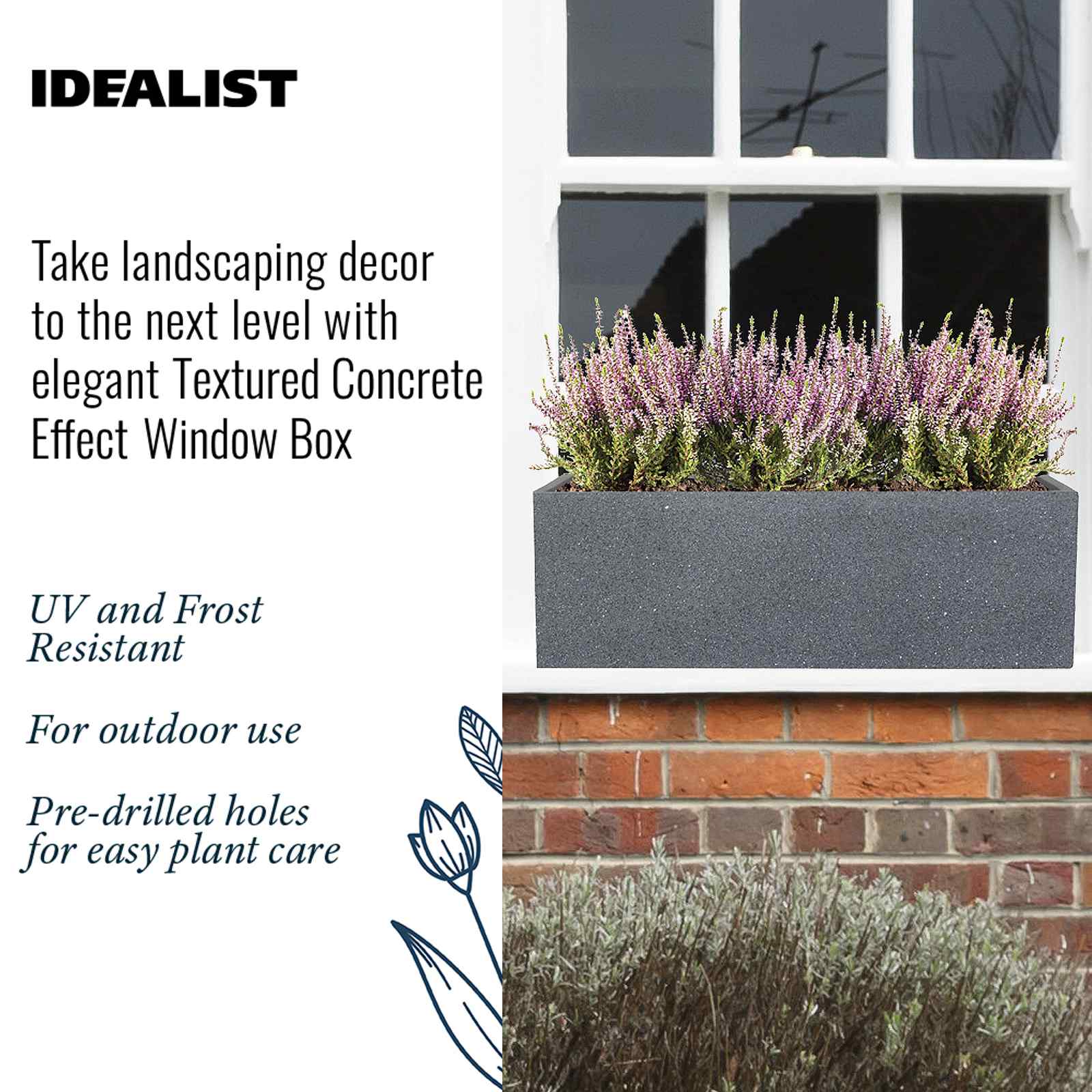 IDEALIST Lite Textured Concrete Effect Trough Outdoor Planter