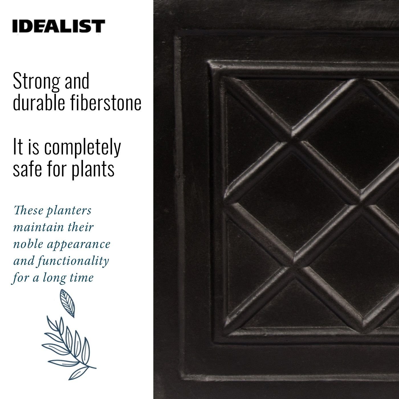 IDEALIST Lite Window Box Faux Lead Lattice Grey Light Stone Planter