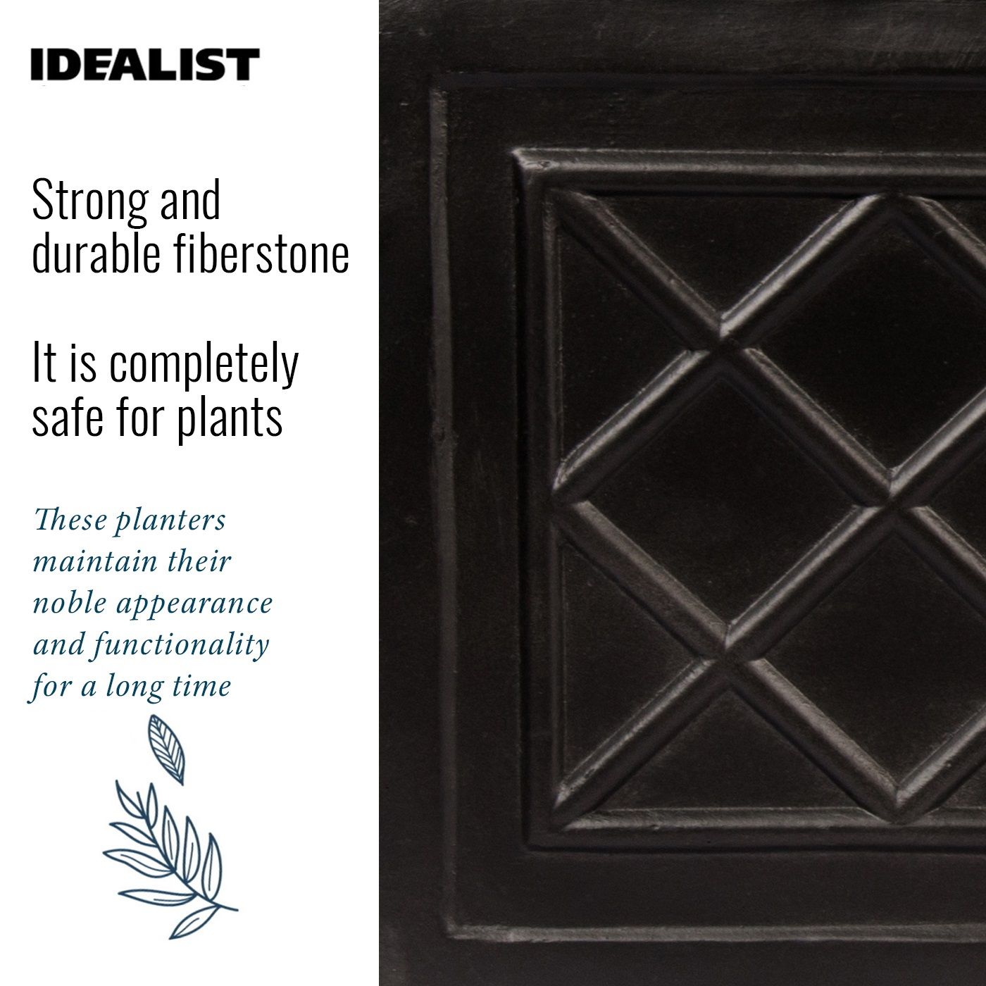 IDEALIST Lite Window Box Faux Lead Lattice Grey Light Stone Planter