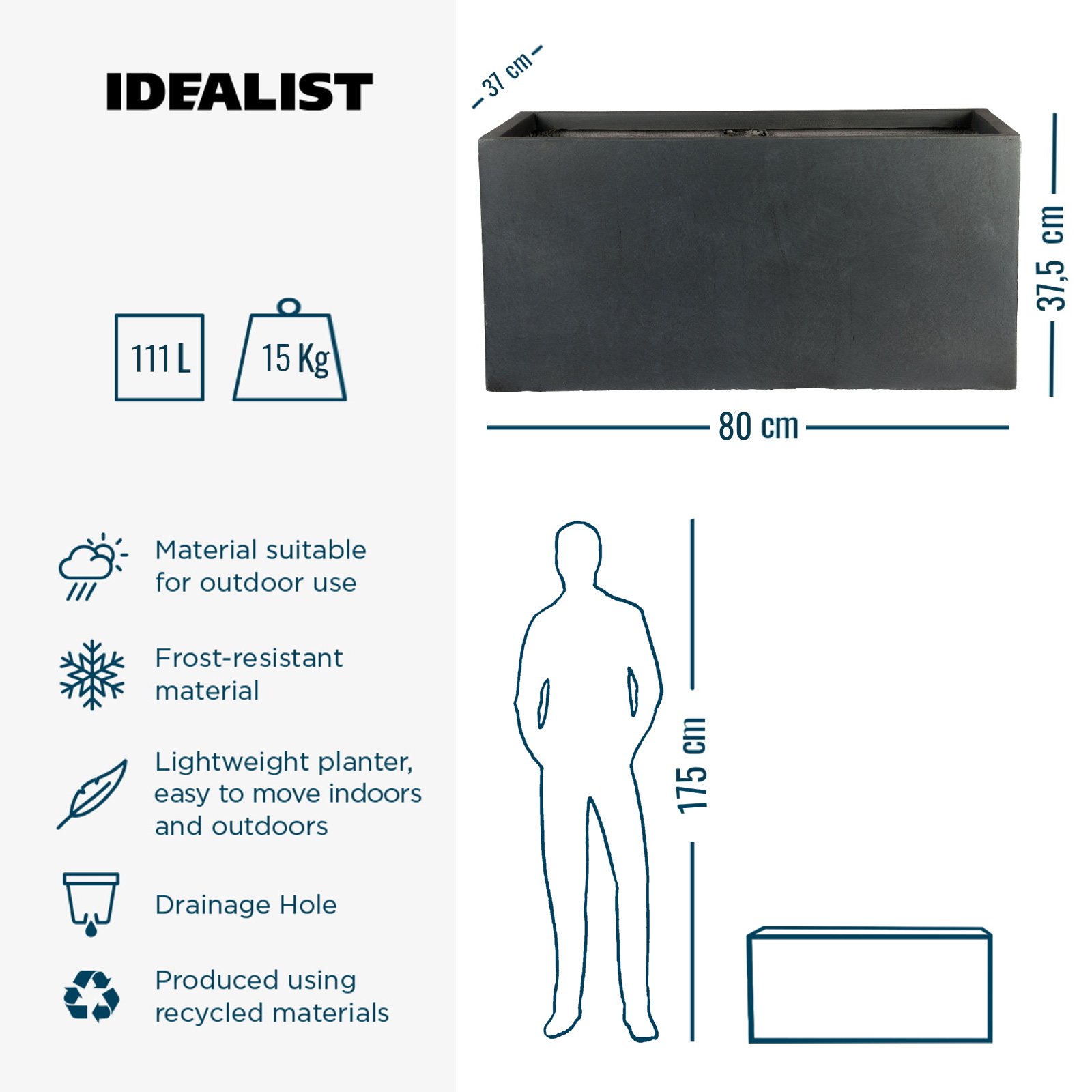 IDEALIST Lite Contemporary Light Concrete Trough Planter