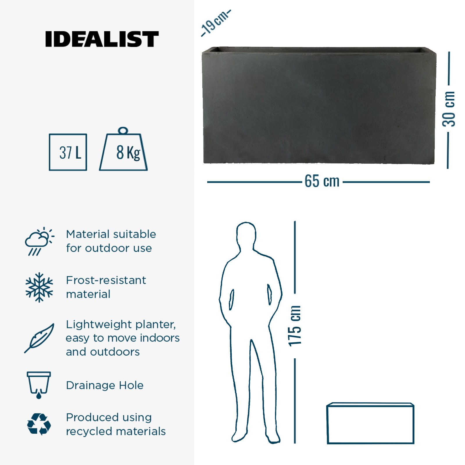 IDEALIST Lite Contemporary Light Concrete High Trough Planter