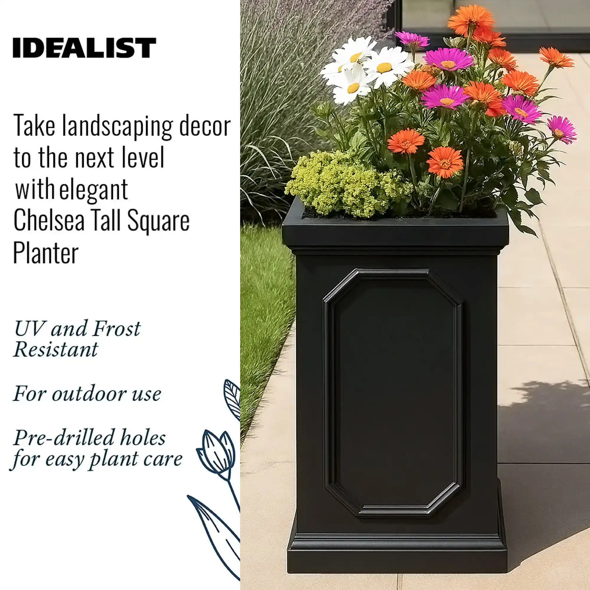 IDEALIST Lite Faux Lead Chelsea Light Concrete Tall Square Planter