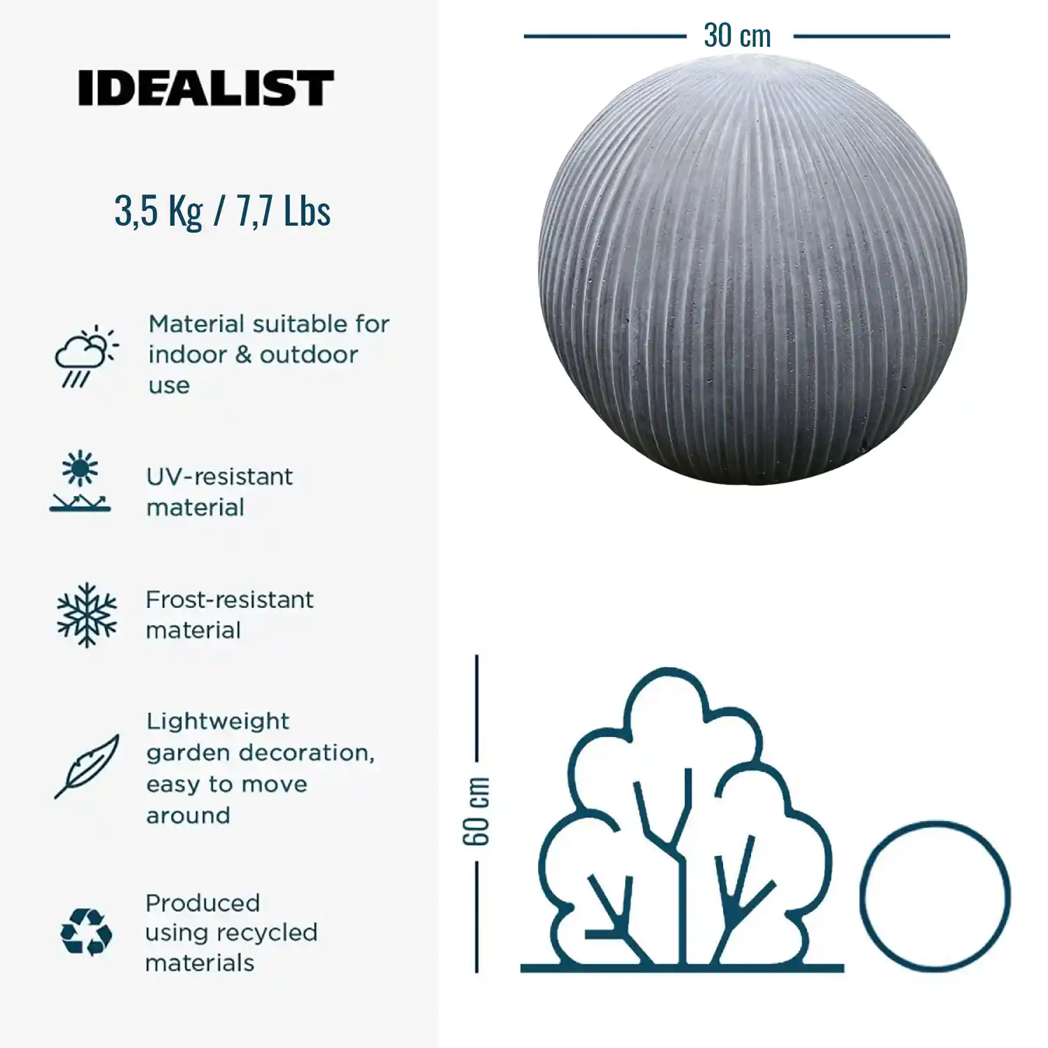 IDEALIST Lite Vertical Ribbed Outdoor Garden Decorative Ball