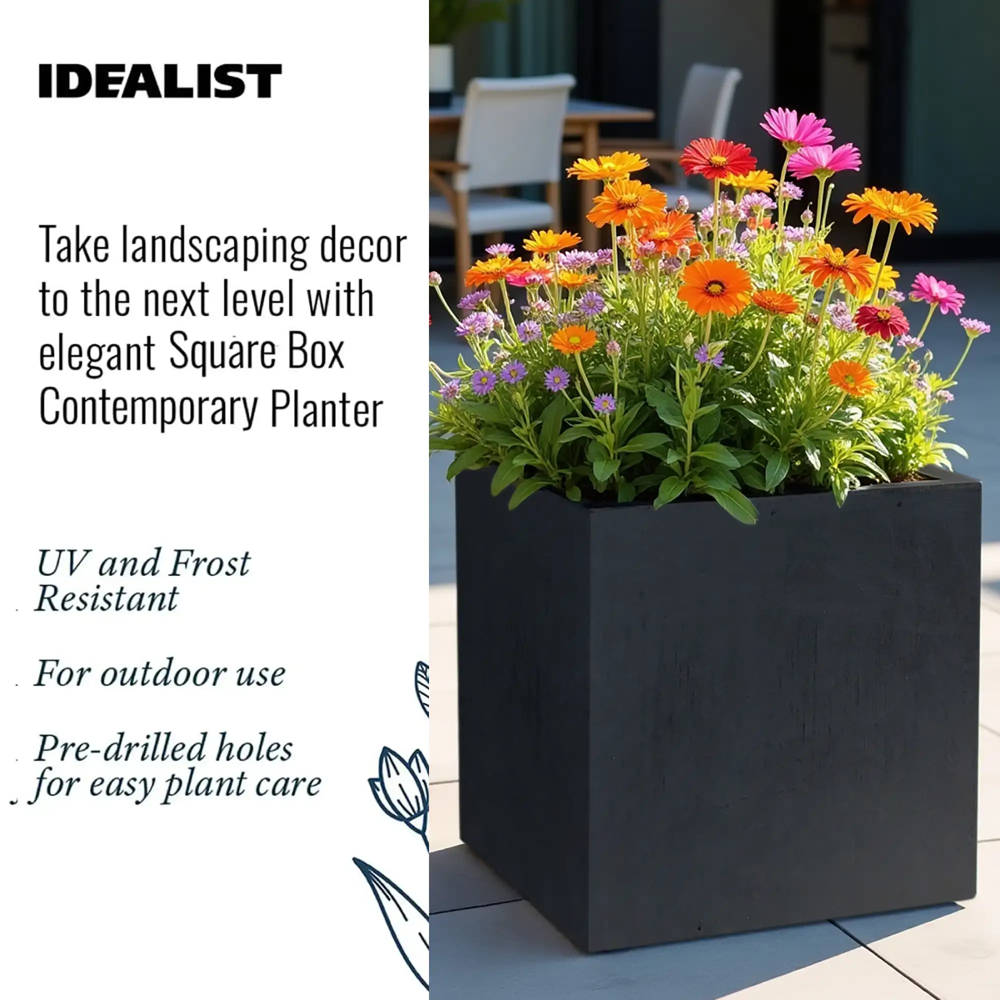 IDEALIST Lite Square Box Contemporary Light Concrete Planter