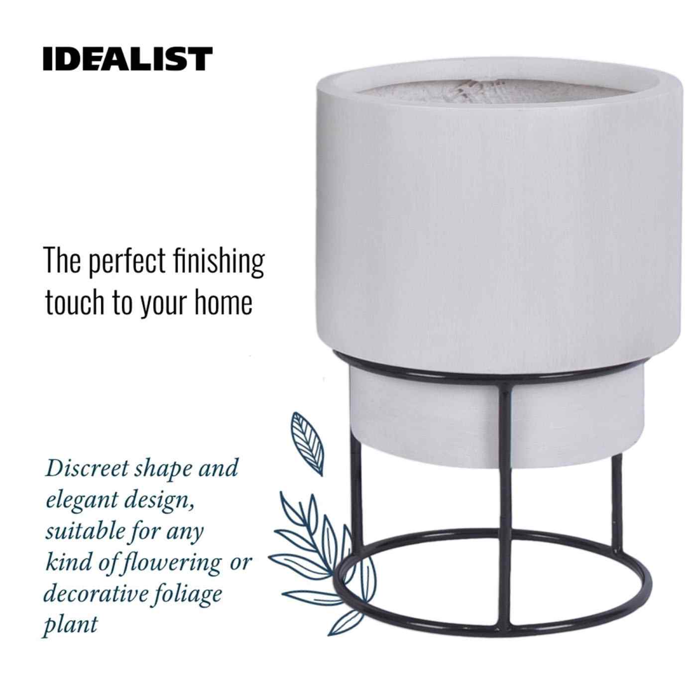 Set of two IDEALIST Lite Smooth Style Round Indoor Planters on Metal Stand