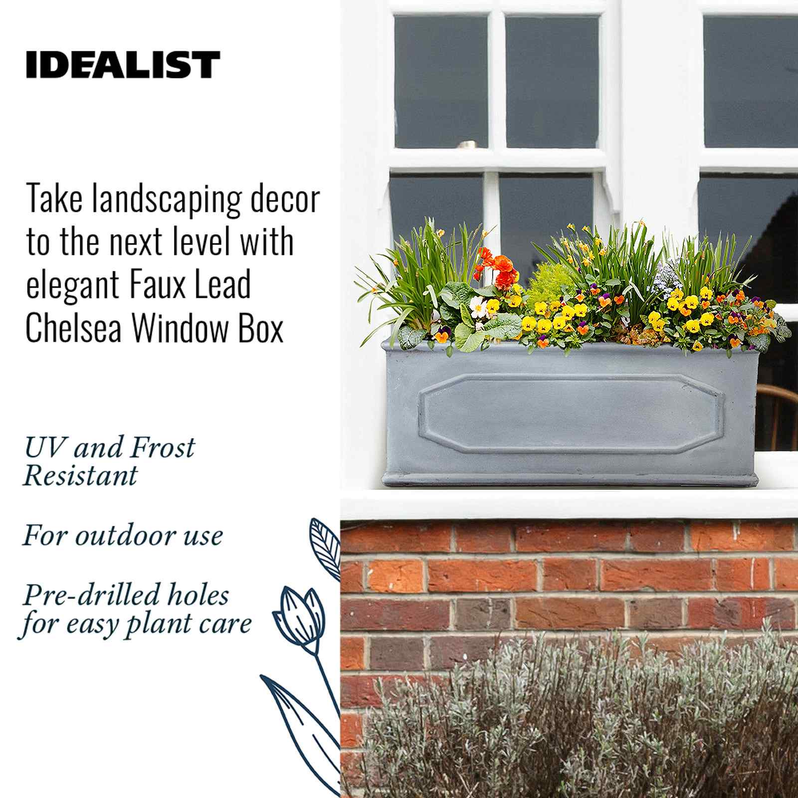 IDEALIST Lite Faux Lead Chelsea Light Concrete Through Planter