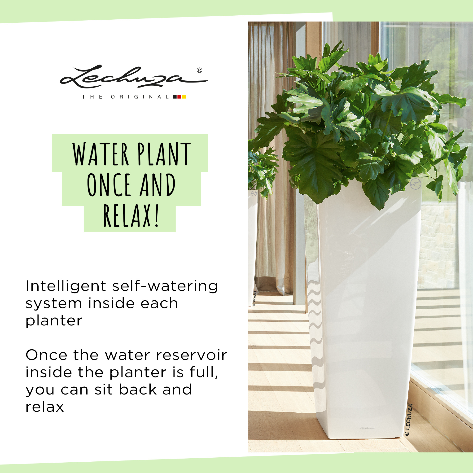 LECHUZA CUBICO ALTO Square Tall Poly Resin Self-watering Planter