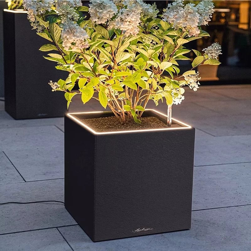 LECHUZA CANTO Slatestone Low Square Poly Resin Self-watering Planter