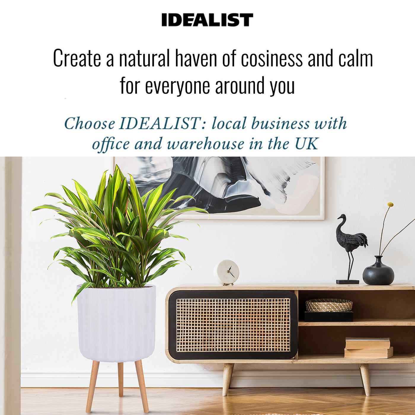 IDEALIST Lite Modern Ribbed Cylinder Planter on Legs, Round Pot Plant Stand Indoor