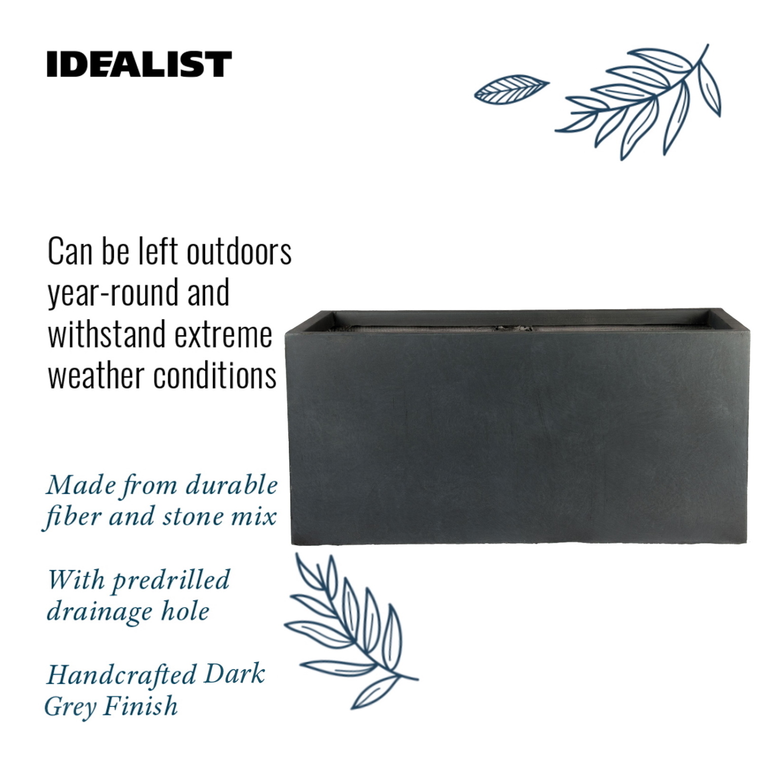 IDEALIST Lite Contemporary Light Concrete Trough Planter